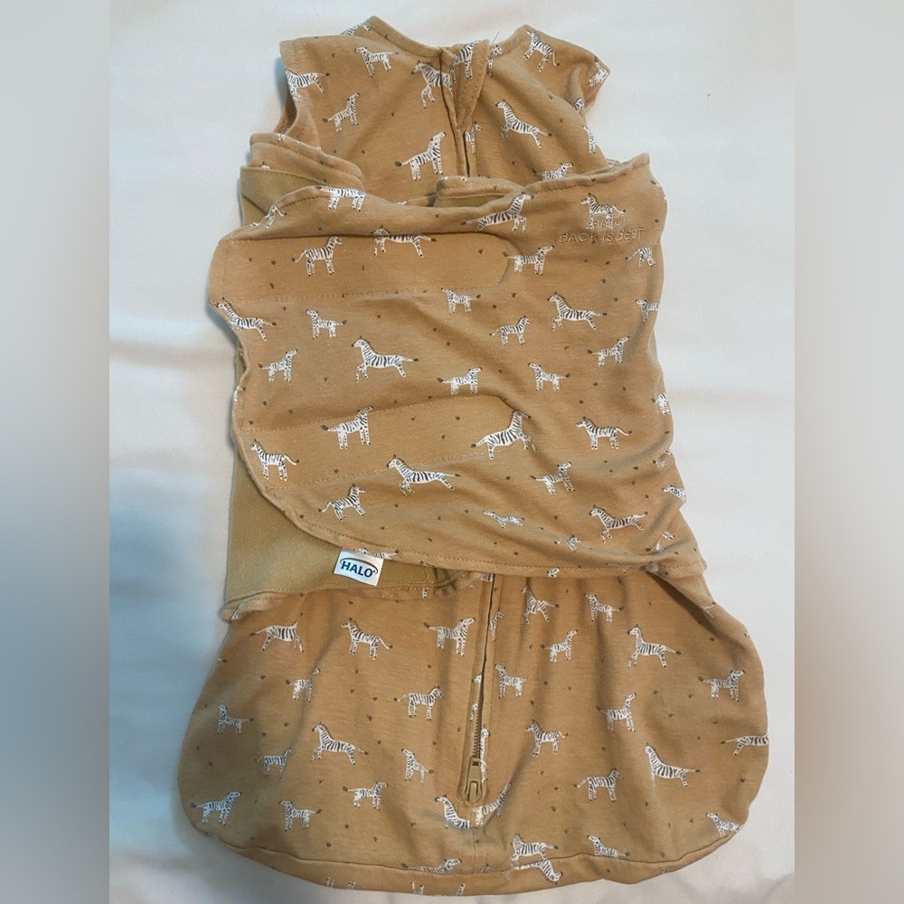 Halo SleepSack Swaddle Tan Baby White Animal Print